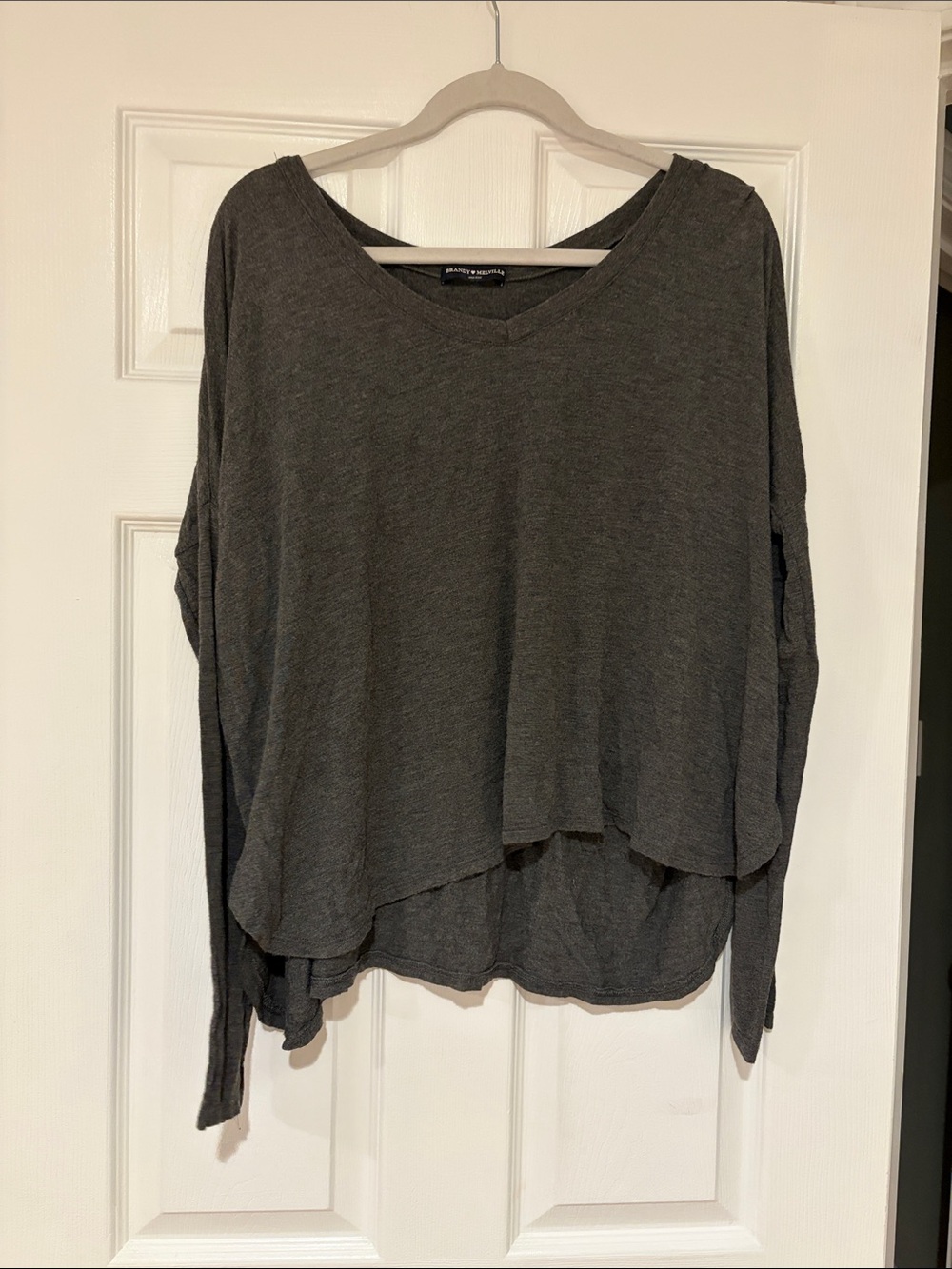 Brandy Melville Charcoal Gray V-Neck Long Sleeve Top - Draped Hem